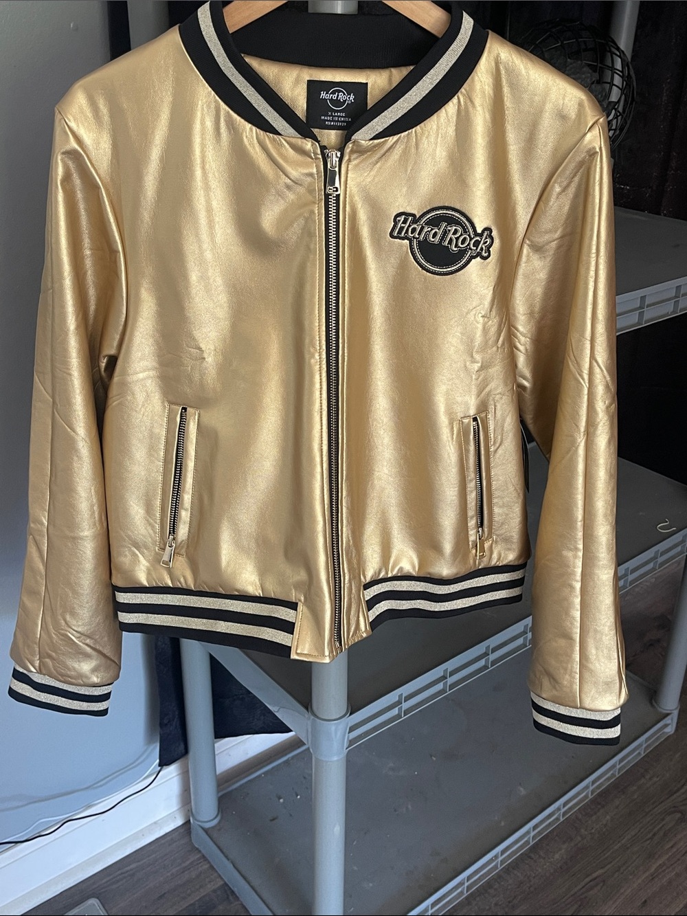 Hard Rock Cafe Metallic Gold Kids Bomber Jacket with Black Trim